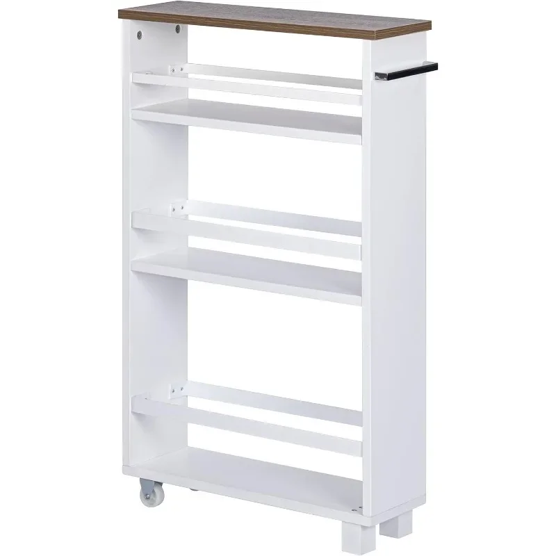 

4-х ярусная кухонная тонкая тележка для хранения, боковой шкаф для хранения с ручкой для кухни, ванной комнаты, стирки, узкие угловые места