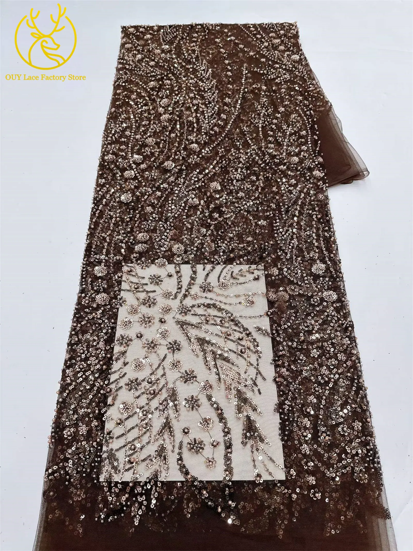 2026 Französisches Hochzeitskleid Perlen-Pailletten-Spitzenstoff 5 Yards Nigerianischer Tüll-Spitzenstoff Afrikanischer Spitzenstoff für Hochzeitsfeier-Näharbeiten – Detail 20