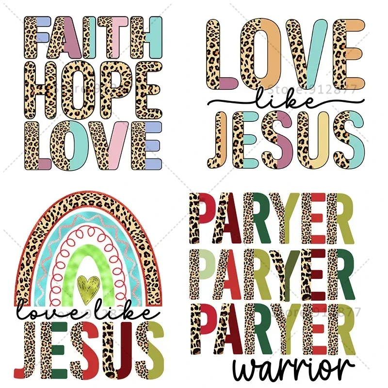 Be The Light Matthew Faith Over Fear Leopard Letter Fashion Retro Punk Pray on It Pray Through patch thermocollant custom patch