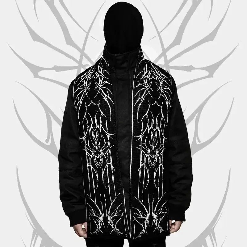European American Dark Gothic Trendy Double Sided Jacquard Scarf Shawl for Autumn Winter