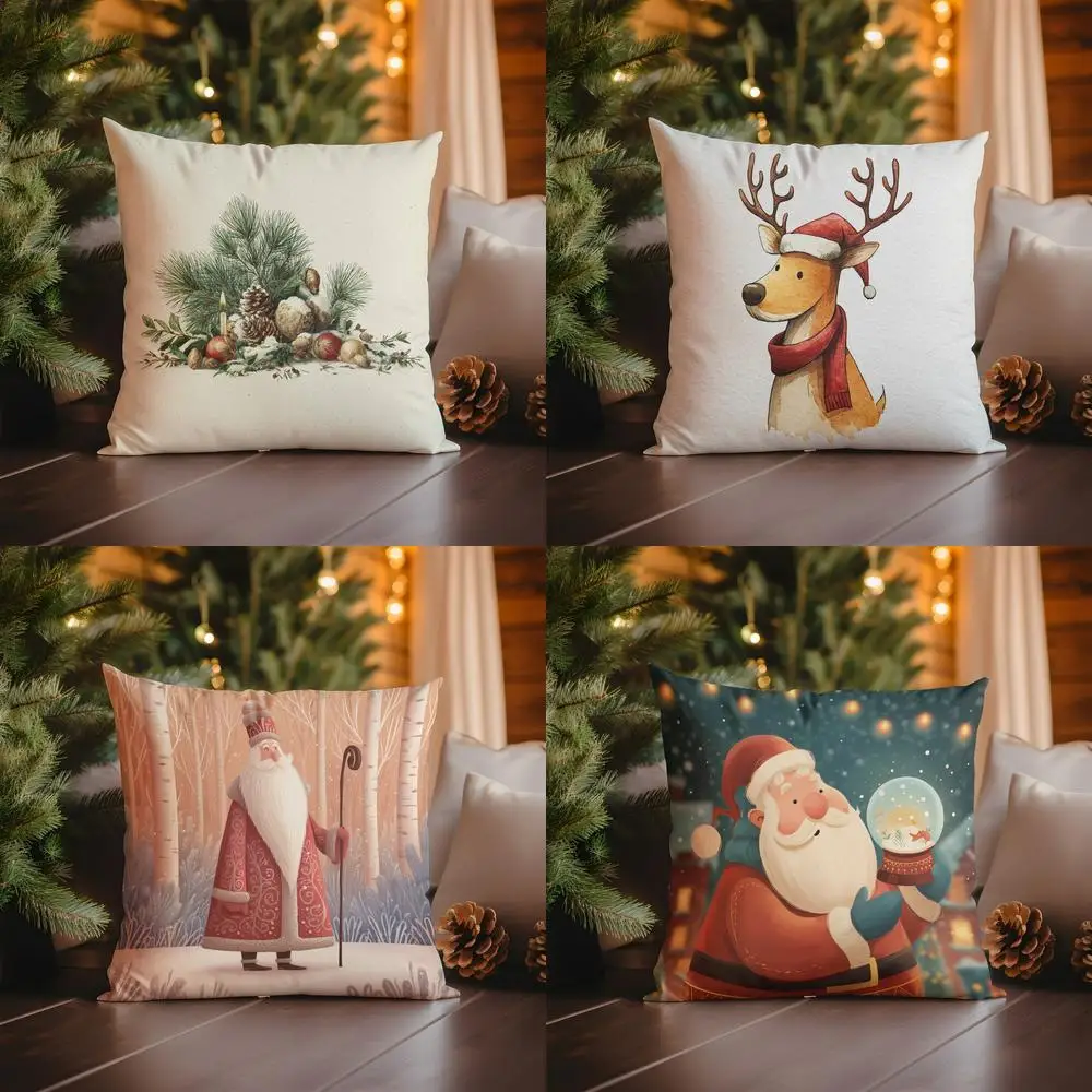 

Home Decor Santa Claus Shopping in Winter Town Pillow Pattern Cushion Cover Suitable for Sofa Bedroom Car Pillow Cover