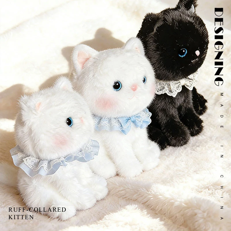 25-35cm Kawaii 3 Color Bella Cat Dolls Soft Stuffed Animals Fluffly Black Cat With Bib Plush Toy for Kids Girls Gifts Home Decor