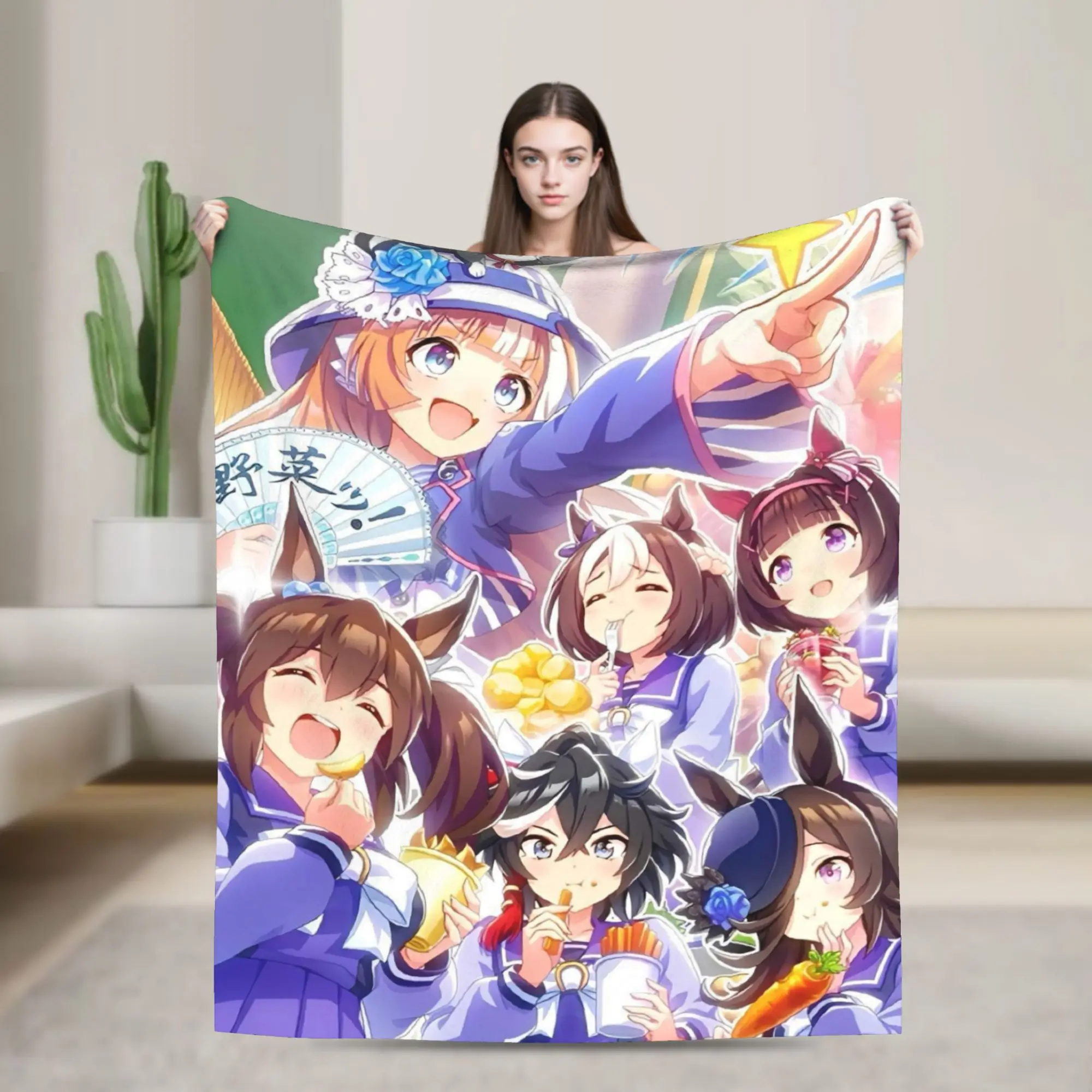 Umamusume Pretty Derby Anime Blanket Lovely Plush Funny Warm Throw Blanket for Bed Sofa Spring Autumn