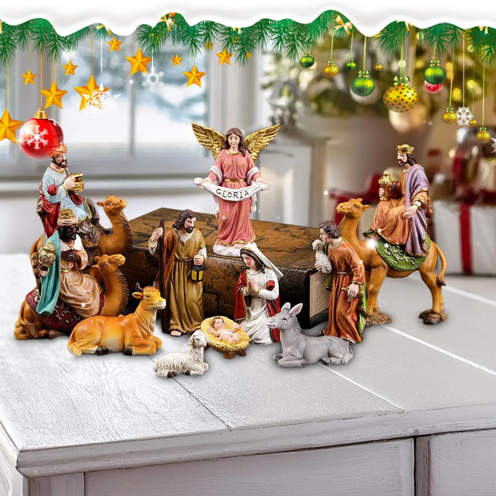 ChristmasHoly Family Statue 11 Pieces Nativity Scene Religious Statue Decor Birth Of Jesus Resin Christian Figurine For Bedside