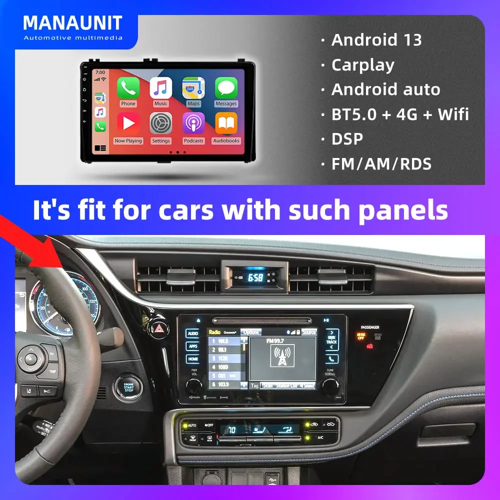 Car Multimedia Player for Corolla/Auris/2017-2019,Carplay,Android Auto,Radio,Video,Navigation,GPS,DVD,Stereo,Head Unit,DVR ADAS