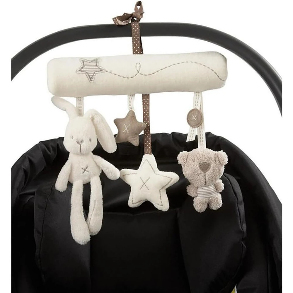 Sonajero colgante para bebé, juguetes suaves para cochecito de cuna de actividades de felpa con música infantil, forma de estrella de conejo para niños pequeños, regalo de Navidad