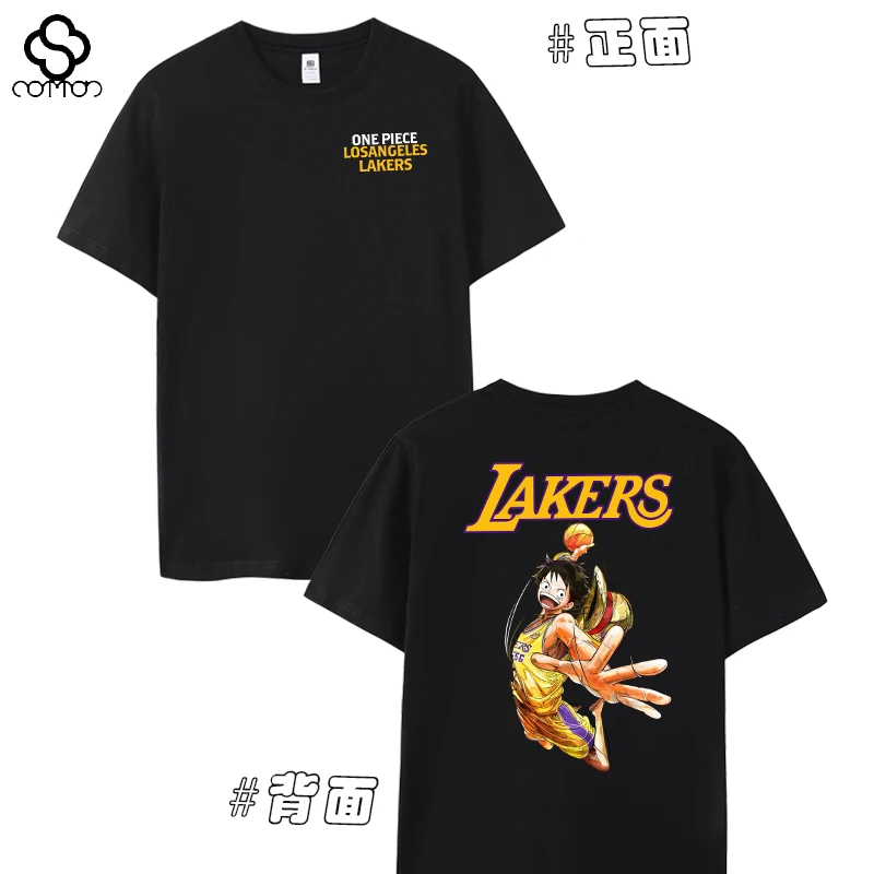 2025 Lakers Home Joint ONE PIECE เสื้อยืดแขนสั้นบาสเกตบอล Luffy Sanji Sauron Choppa เสื้อผ้าฤดูร้อน