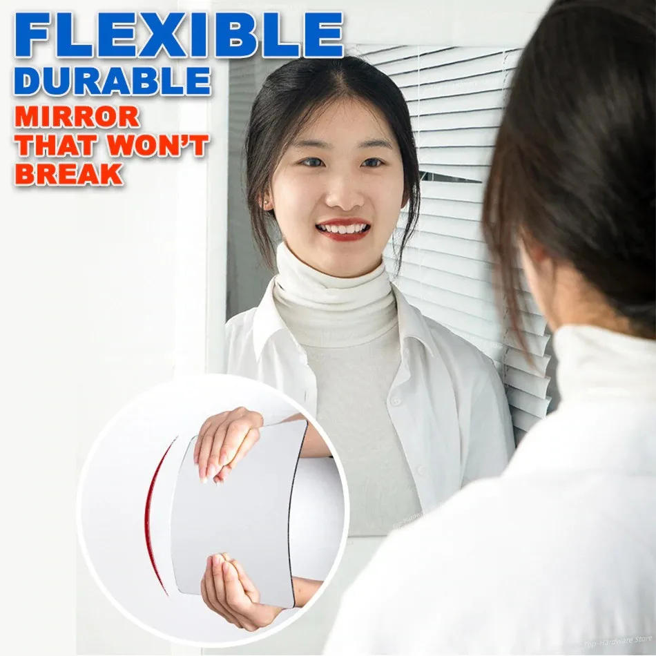 HD Flexible Acrylic Mirror Stickers Anti Fog Shower Mirror Self-adhesive Oval Rectangle Square Make Up Mirror Sticker Home Decor