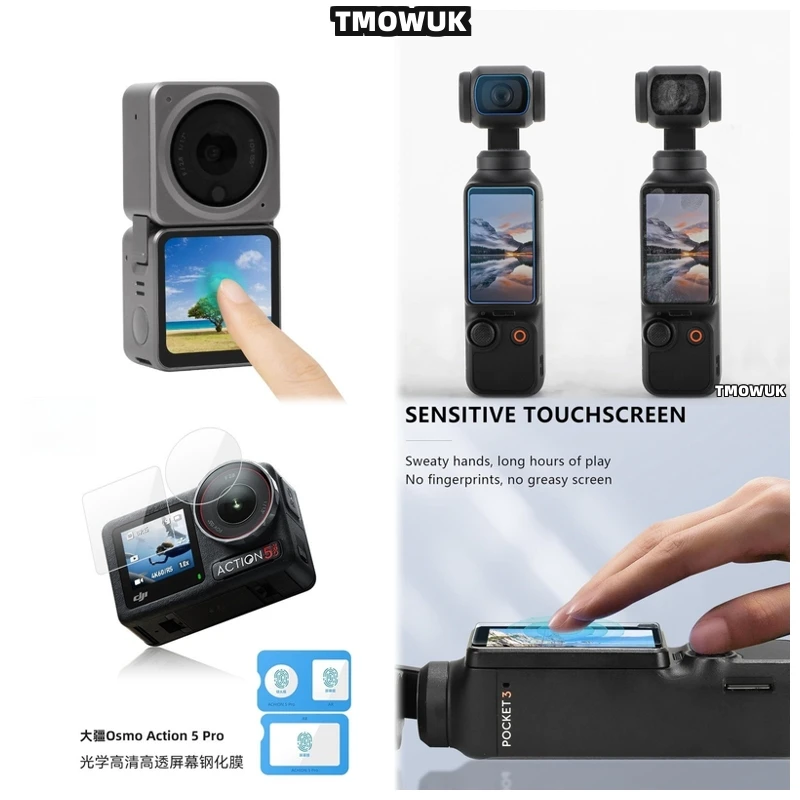 

For DJI Pocket 1 2 Osmo Pocket 3 Action 2 4 Pro - Easy - Apply Tempered Glass Screen Protector & Lens Guard Cap