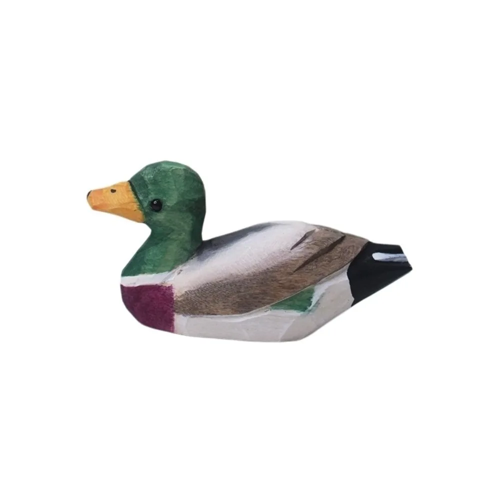 Funny Handmade Green-headed Duck Statue Cute Mini Wooden Duck Figure Decorative Swinging Feet Desktop Ornament Home Office Decor