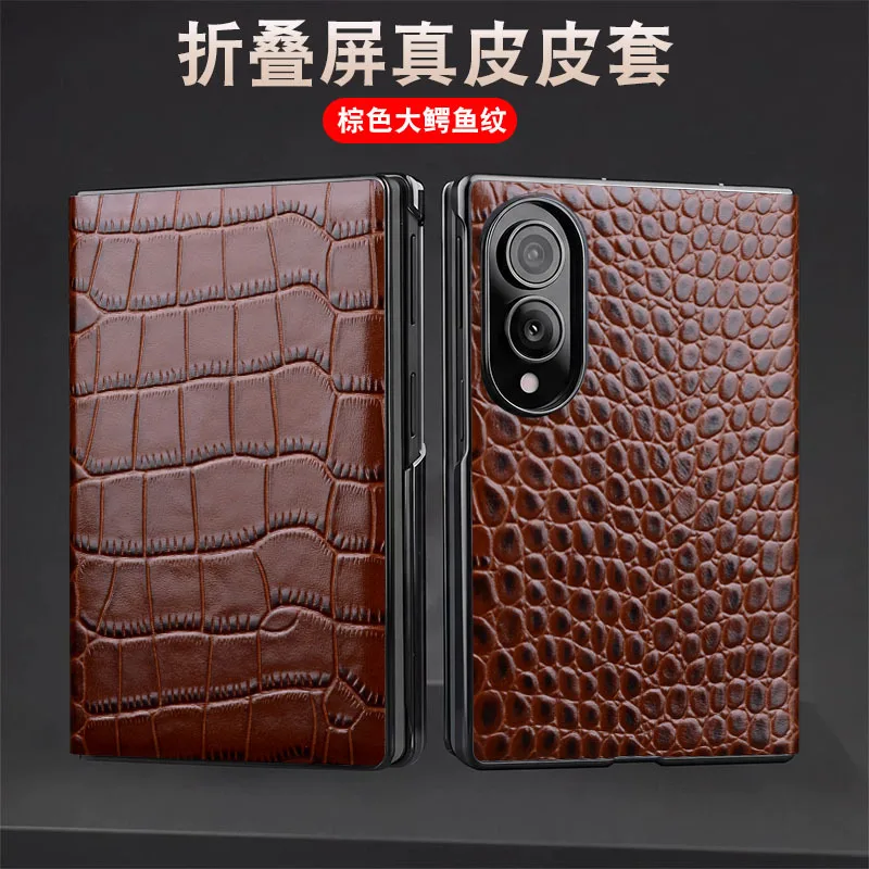Wobiloo Luxury Genuine Leather Magnet Clasp Phone Cases For Samsung Galaxy Fold 8 Fold8 Ultra Cover Kickstand Holster Case