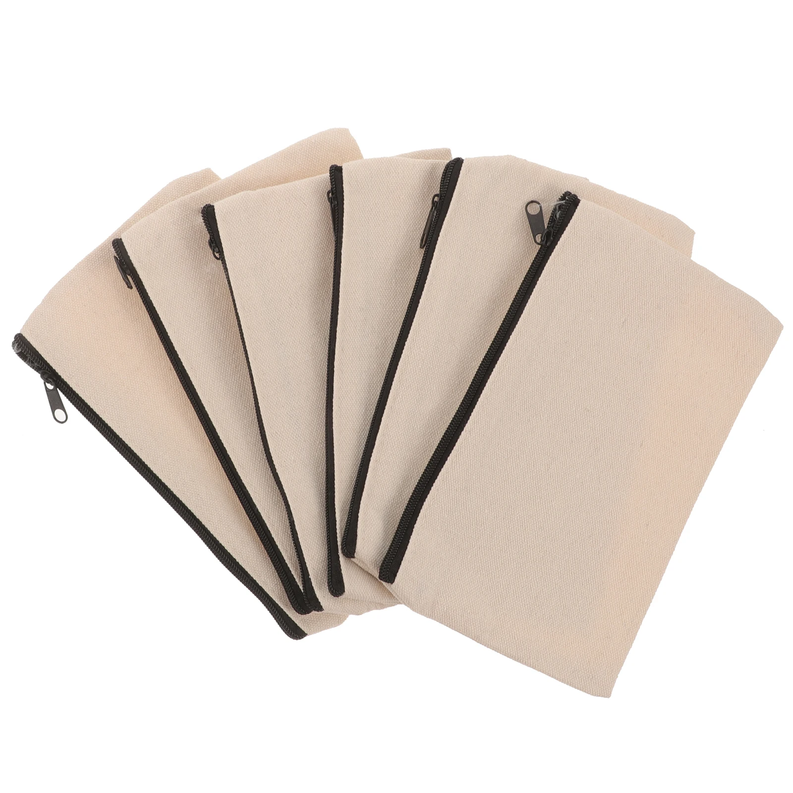 

6pcs Canvas Pencil Bag Zippered Stationery Storage 11X18cm Random Color Small Makeup Brush Travel Pen Holder Student Daily Use
