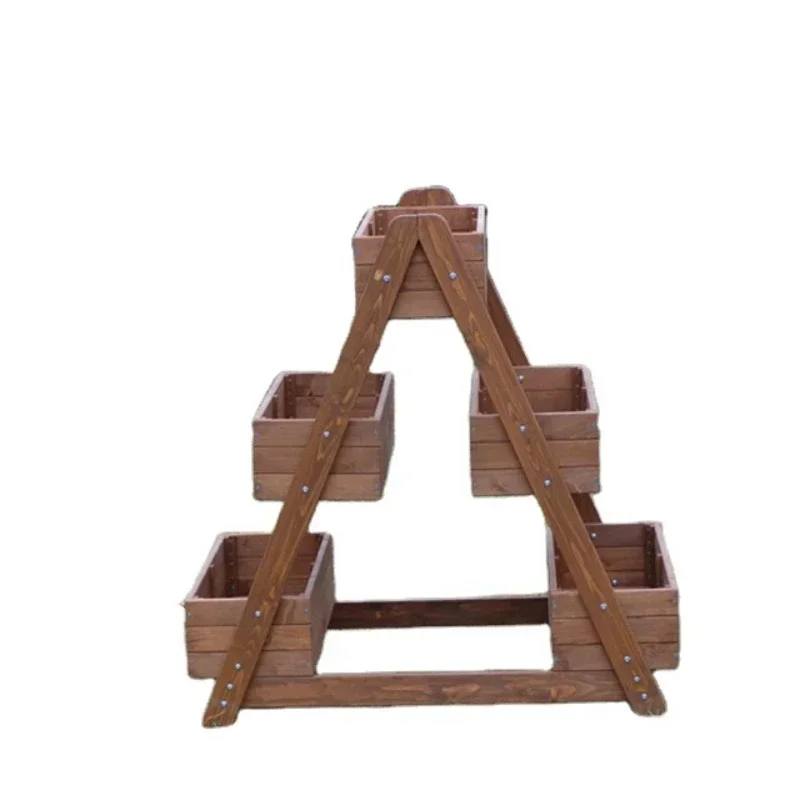 Solid Outdoor Wooden Triangle Detachable Plant Flower Stand Flower Box Garden Planter Garden Raised Bedcheap And Fine