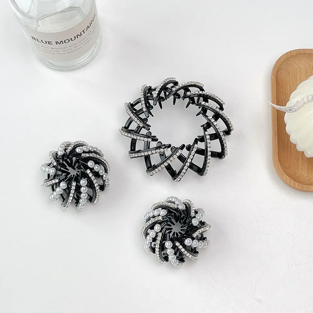 Headdress Fashion Design Meatball Head Korean Style Hair Claw Women Ponytail Buckle Pearl Hair Ring Bird Nest Bun Maker