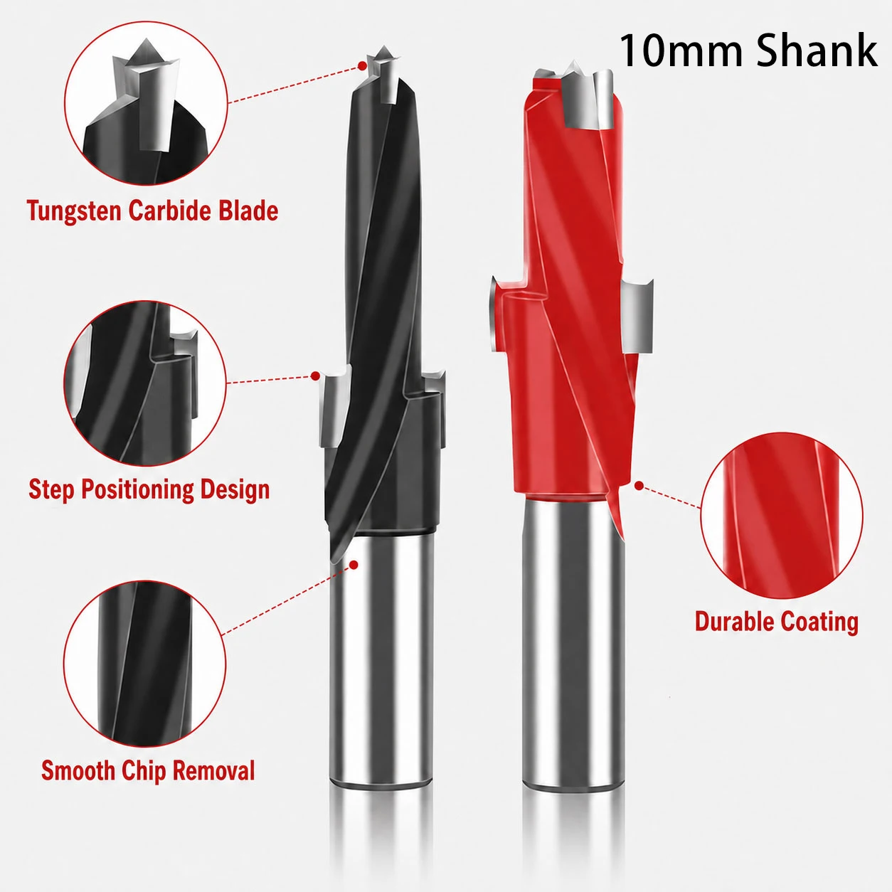 Spiral Step Router Bit 10mm Shank Smooth Chip Evacuation Milling Cutter For Wood Panel Hinge Hole Punching Processing