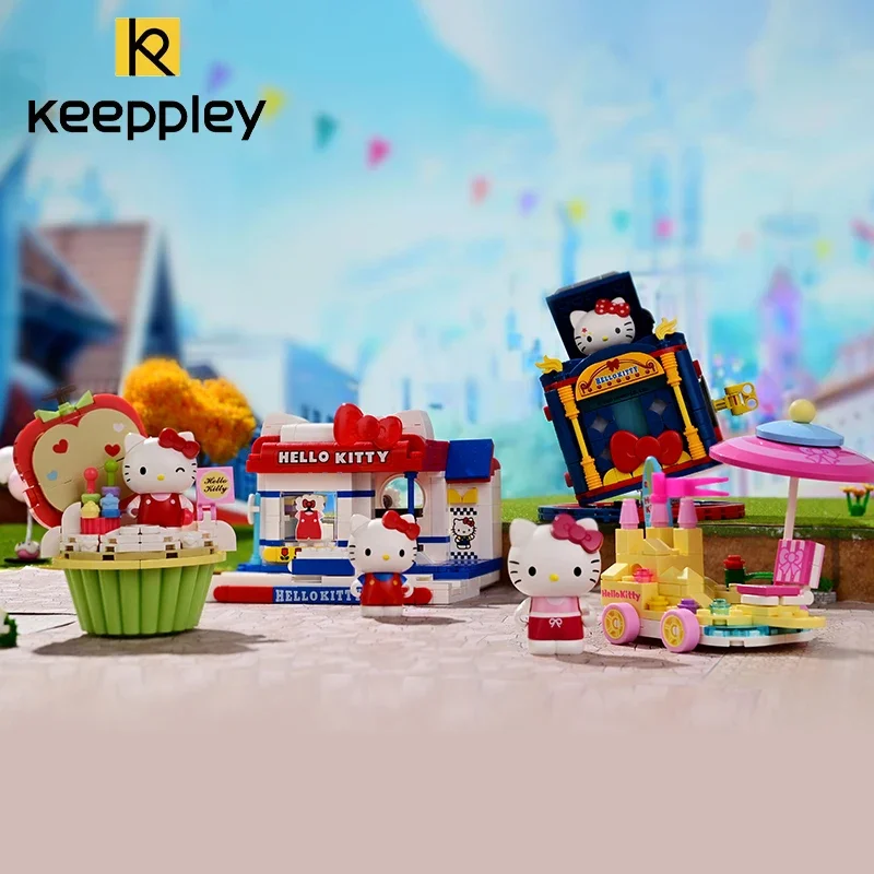 Neue Keeppley Baustein Sanrio Kuromi Street View Cartoon Serie Montage Modell Dekoration Kinderspiel zeug Mädchen Geburtstags geschenk