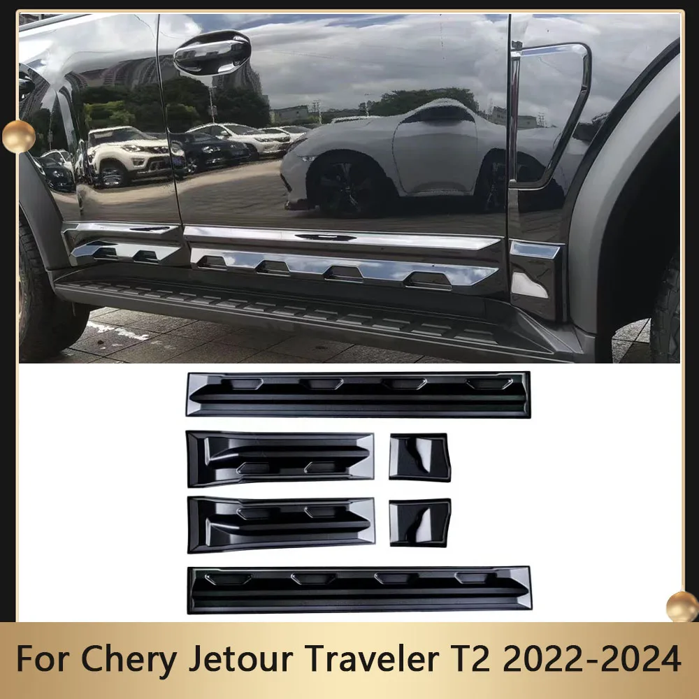 

6PCS Car Side Skirt For Chery Jetour Traveler T2 2022 2023 2024 Door Body Molding Trim Decorative Cover Guard Plate Shell