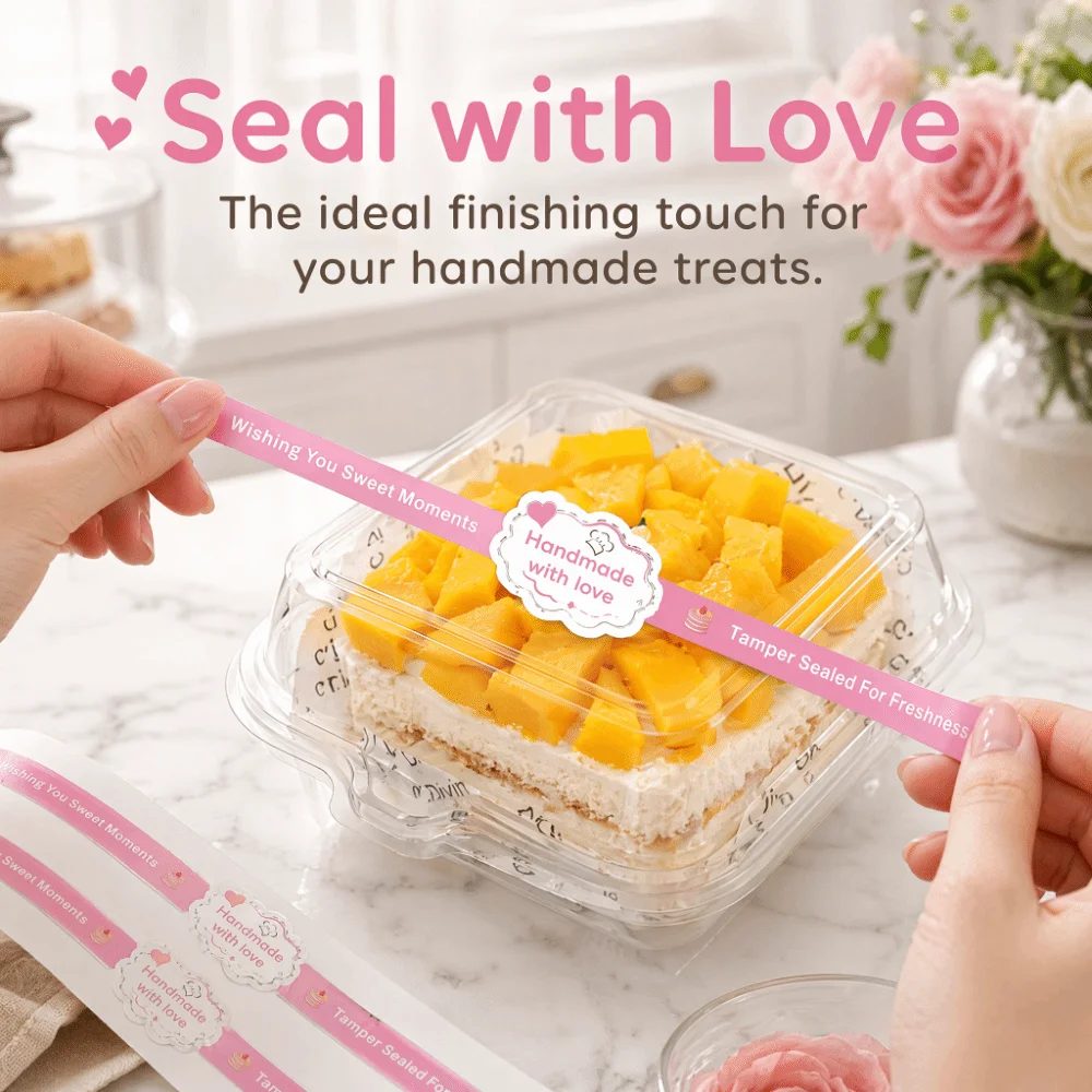 50Pcs Self-Adhesive Food Retail Package Seal Stickers Long Label Handmade Tamper Evident Seal Labels Cute Waterproof
