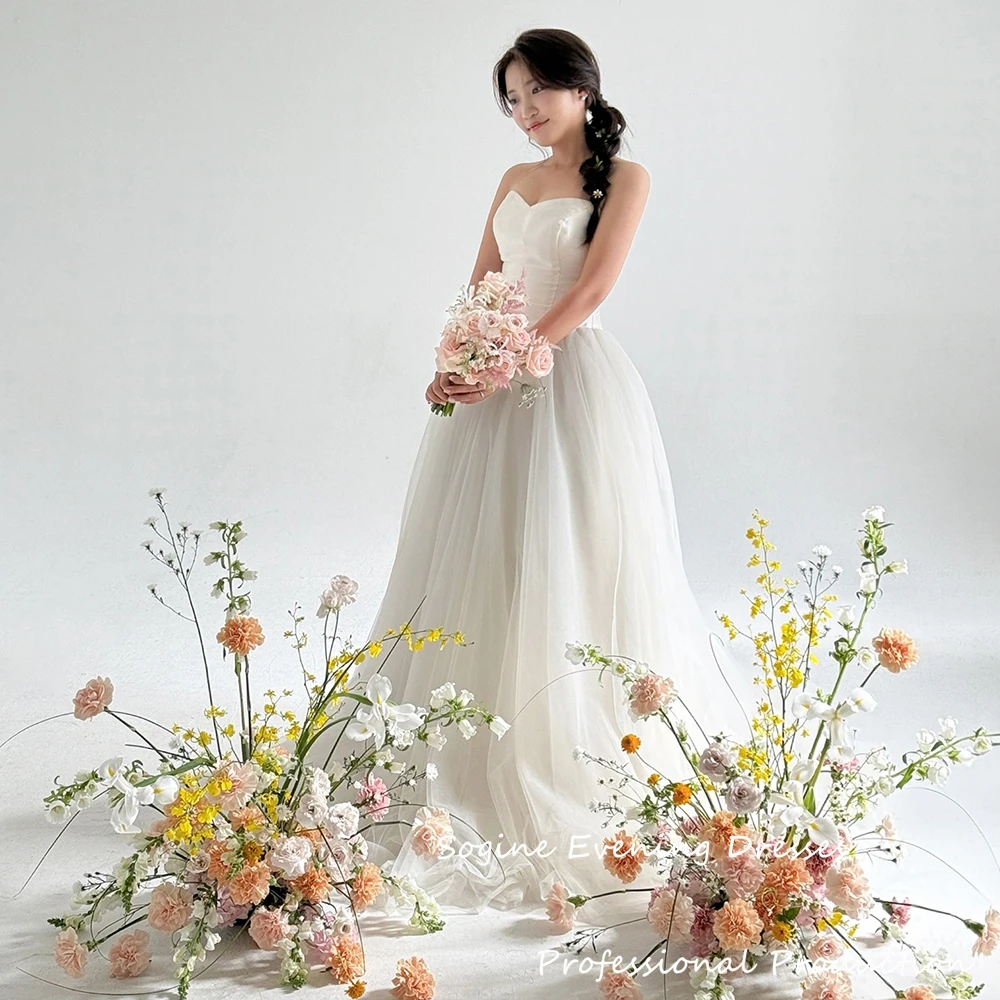 Cute White Tulle-Satin Wedding Dresses Korea Style 웨딩드레스 Floor-Length A-Line Vestido De Noiva With Zipper On Back Custom Made