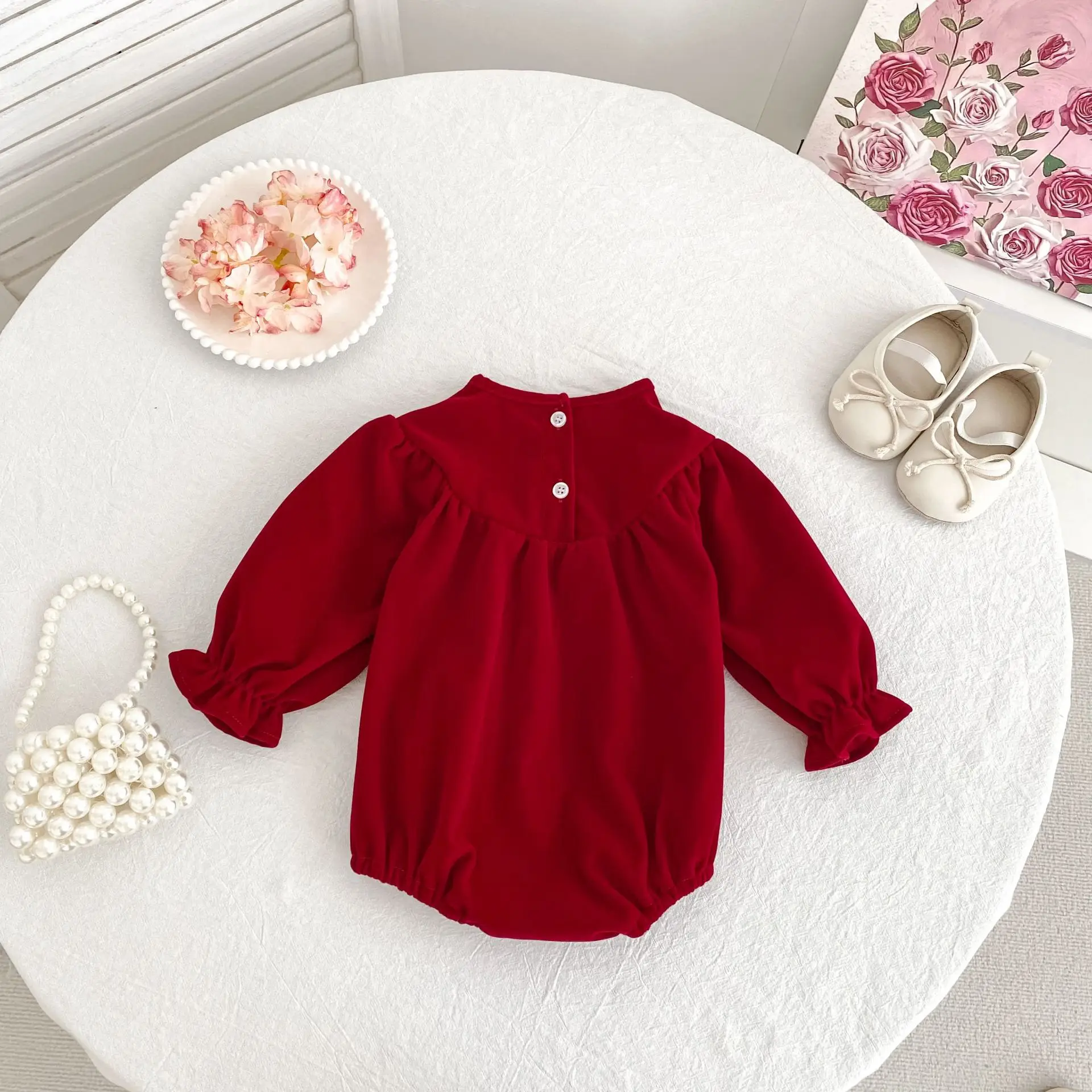 2023 Weihnachten 0-24 M Baby Mädchen Overall Casual Bogen Gestickte Lange Ärmel Neugeborenen Strampler Weihnachten Party Kleinkind nette Kleidung – Detail 10