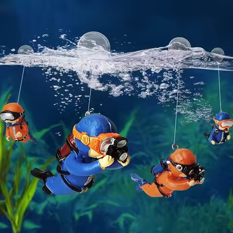 Chubby Scuba Diver Aquarium Ornament Sinking &amp; Floating Miniature Decor for Fish Tanks Funny Underwater Scene Prop