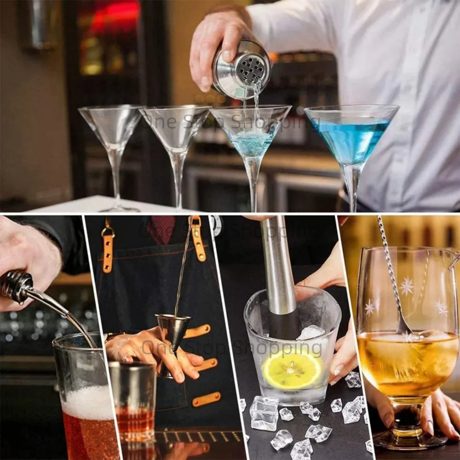 20PCS Cocktail Shaker Set Bartender Kit Bar Tool Set with Acrylic Stand Bars Set with Practical Bar Accessories for Bar Lounge