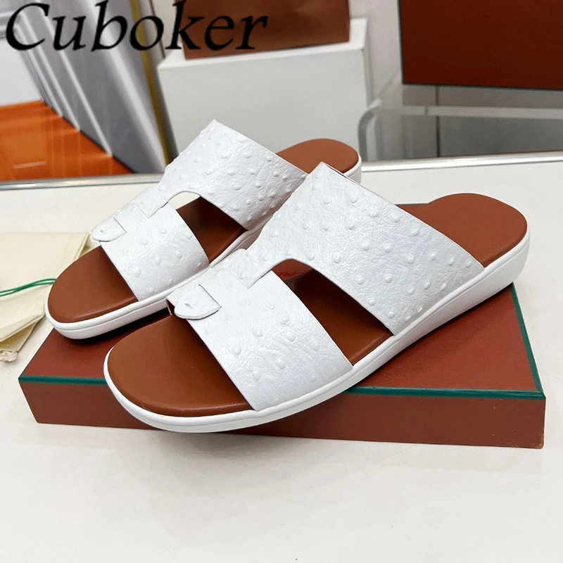 2024 Summer Fashion Real Leather Flat Slippers Men Designer Open Toe Lazy Mules Male Casual Vacation Beach Slides Shoes Hombres