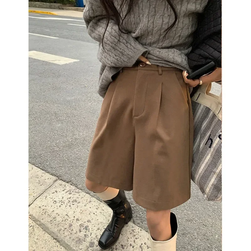 Deeptown Baggy Vintage Shorts Suits Pants Woman Elegant Office Ladies Wide Leg Korean Black Trousers Harajuku Oversized Summer