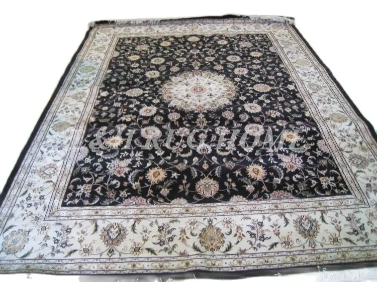 Free shipping 8'X10' 160Line Hand-knotted  Wool and Silk Oriental Persian Rug handmade persian carpet