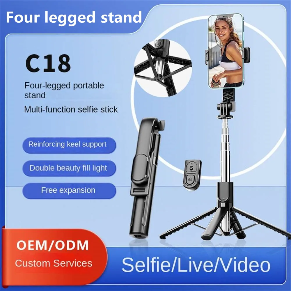 2025 Monopod Remote Shutter Fill Light for iPhone Samsung Xiaomi Phone Holder Mini four Tripod Wireless Bluetooth Selfie Stick