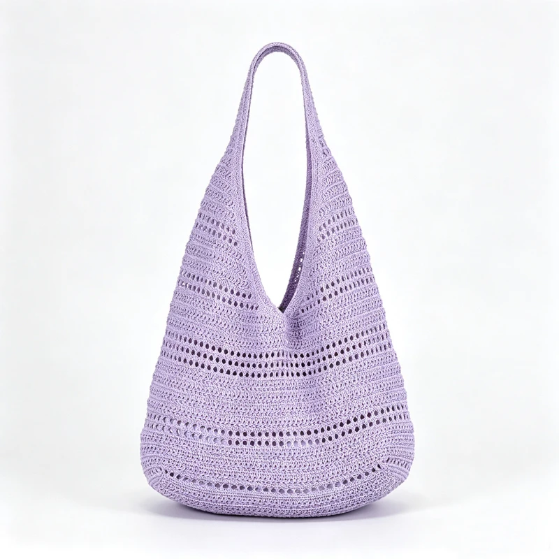 Hohlgestrickte Unterarm-Schultertasche, koreanische Damen-Handtasche, süß, niedlich, schlicht, einfarbig, gewebte Handtasche, lässige Tragetasche für Pendeln und Reisen – Detail 20