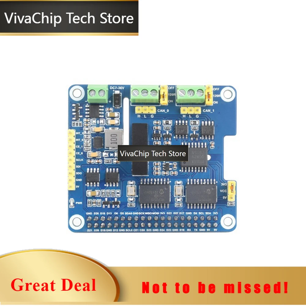 VivaChip Tech2-Channel Isolated CAN Bus Expansion HAT For Raspberry Pi Dual Chips Solution Stackable Design For Expanding Multip