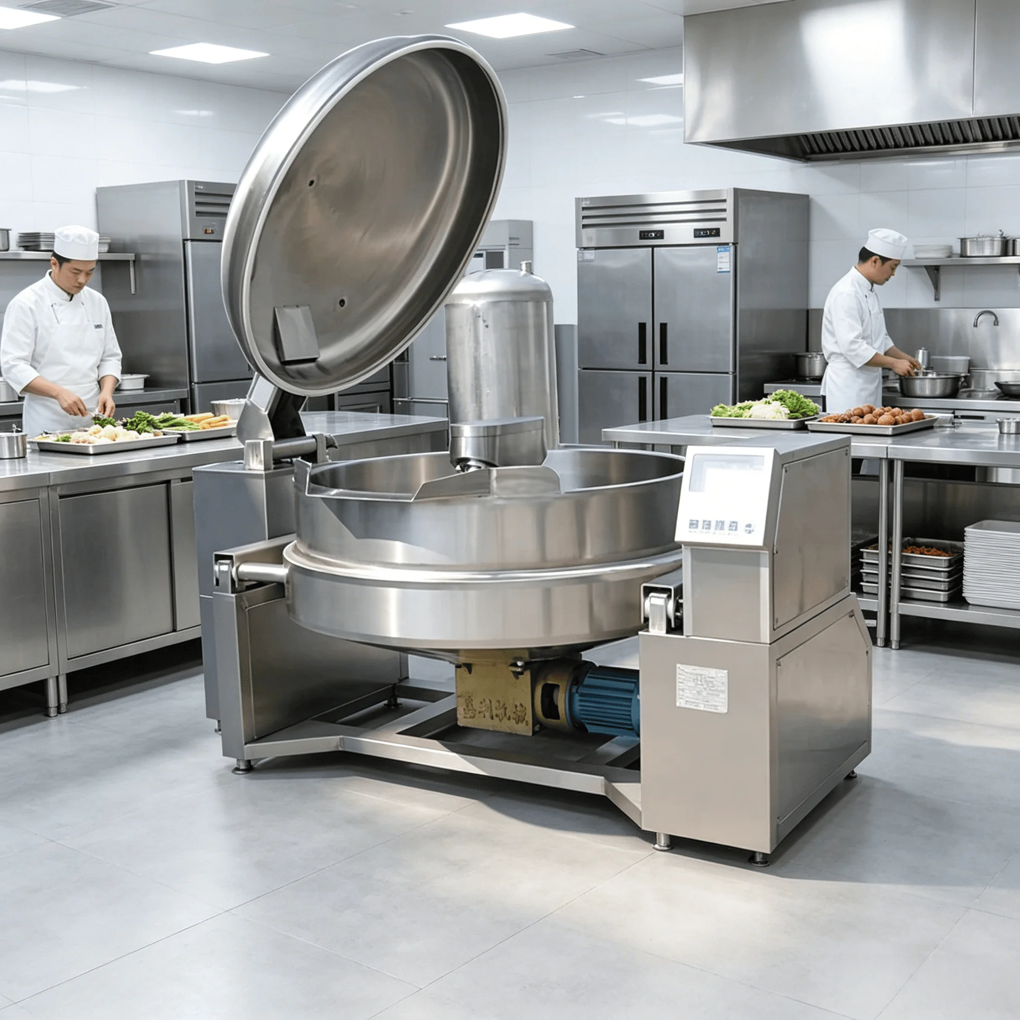 Safe Pressure Steam Heating System Auto Lifting Lid Food Cooking Stirring Equipment Steam Jacketed Cooking Mixer