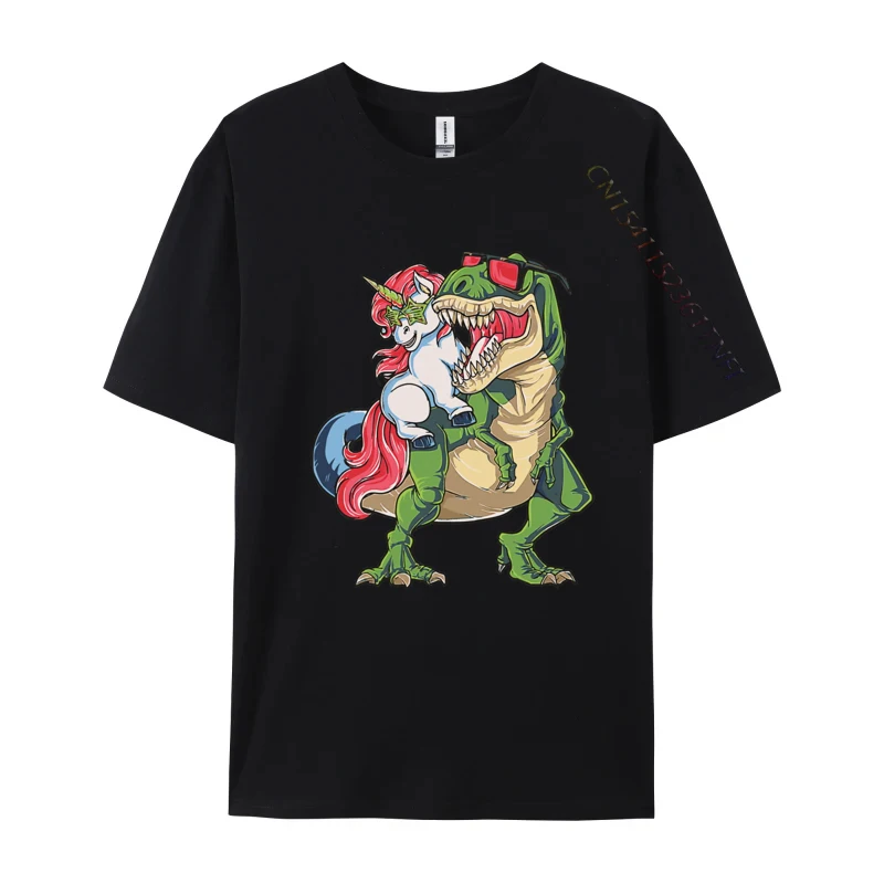 

Funny T Shirts Mens Designer Clothes Unicorn Riding T Rex Dinosaur Rainbow T Shirts Men Cotton Tees Tops
