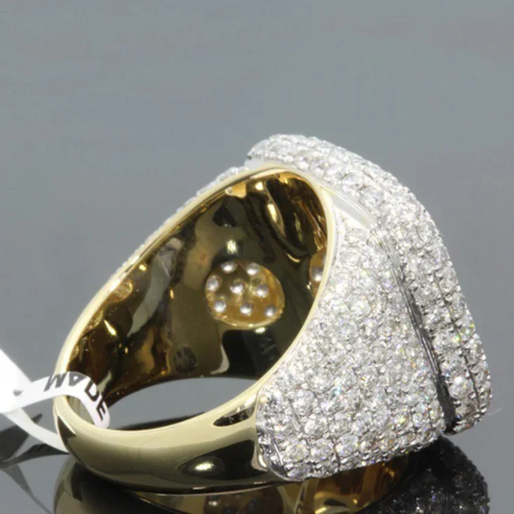 S925 Sterling Silber 18k Vergoldeter Voll-Diamantring für Herren mit Farbseparations-Einlage Neu – Detail 3