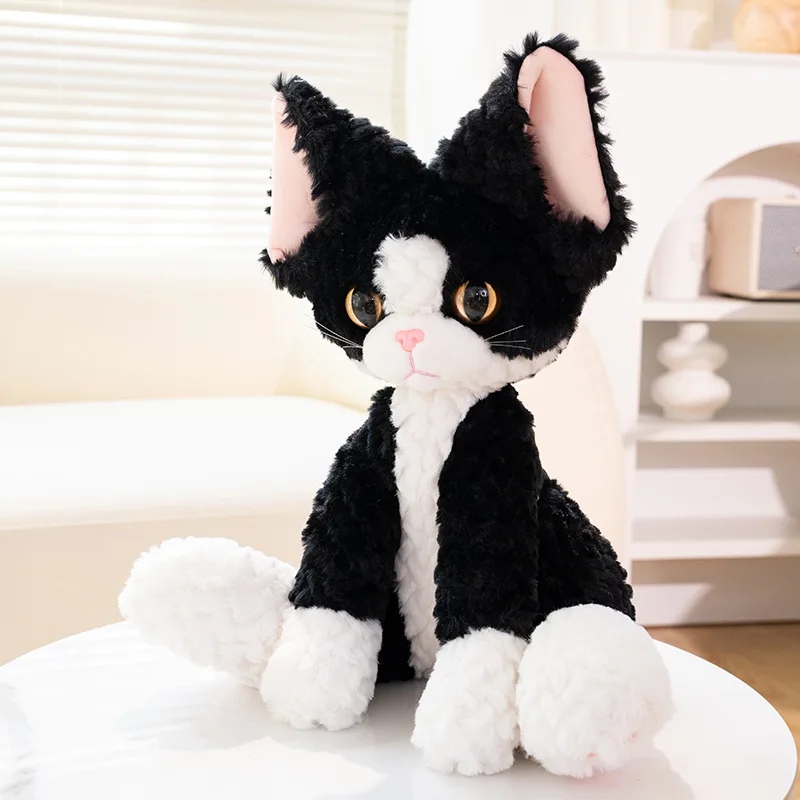 

Cute Cat Plush Toy Throw Pillow Khaki Curly KUKI Black Cat Long Hair Doll Kawaii Stuffed Animals Festive Gifts For Kids Birthday