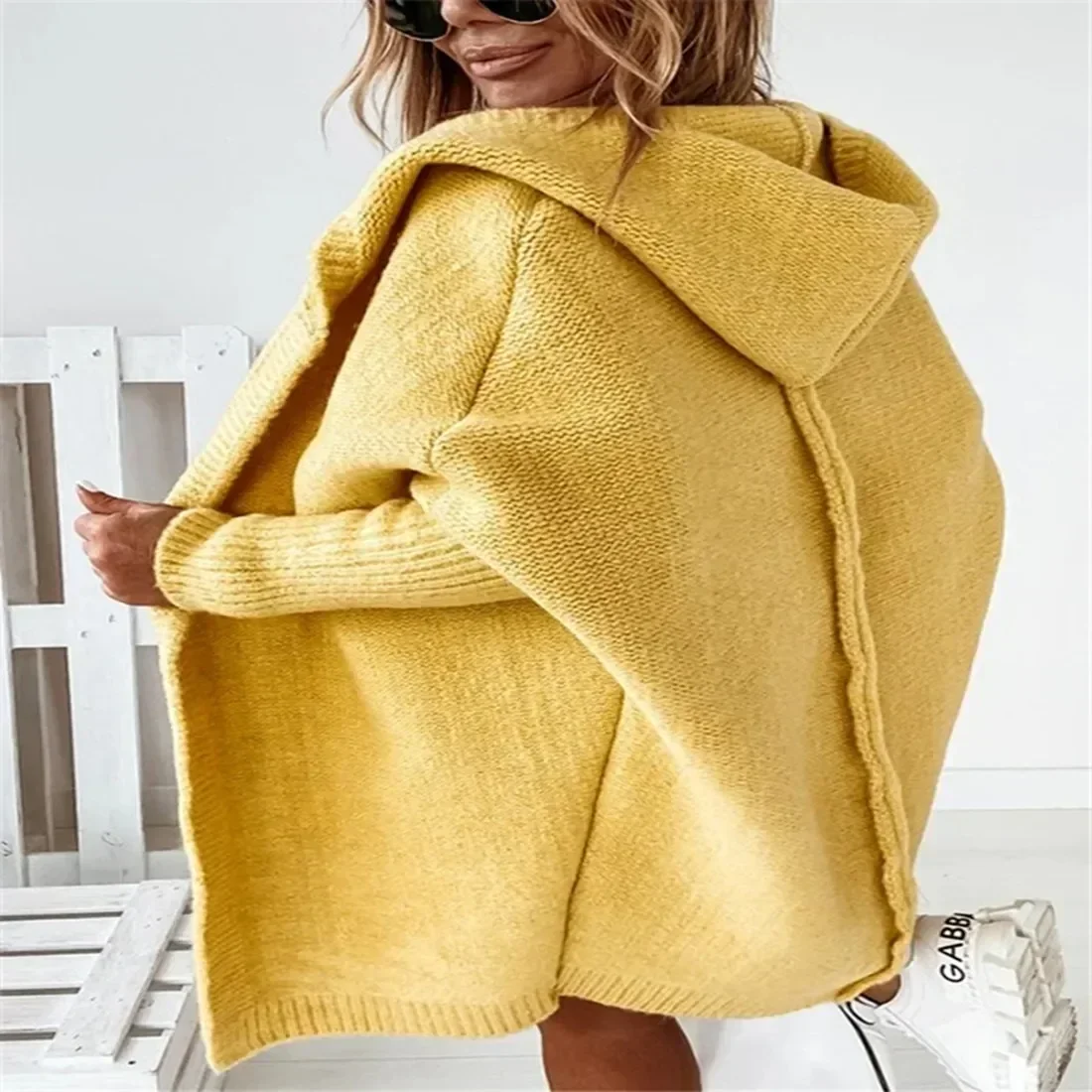 Hooded Cardigan Sweater Women Fall Fashion Bat-shaped Soft Loose Back Stitching Knitted Clothing