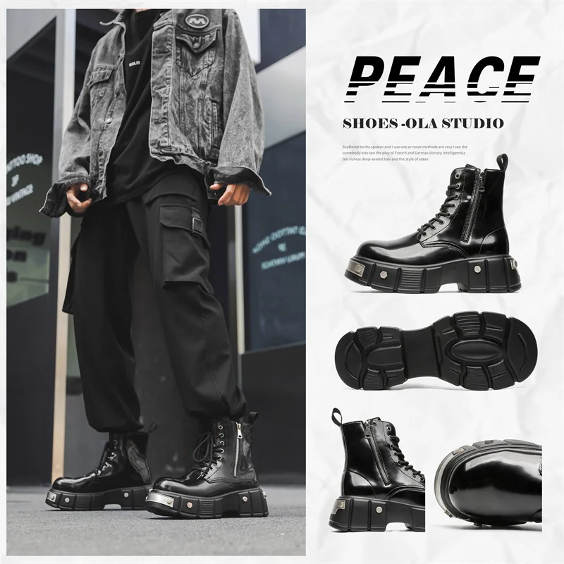 

2026 Catwalk Model Platform Men's Metal Punk Wind Locomotive British Big Boots High-top Chelsea Shoes