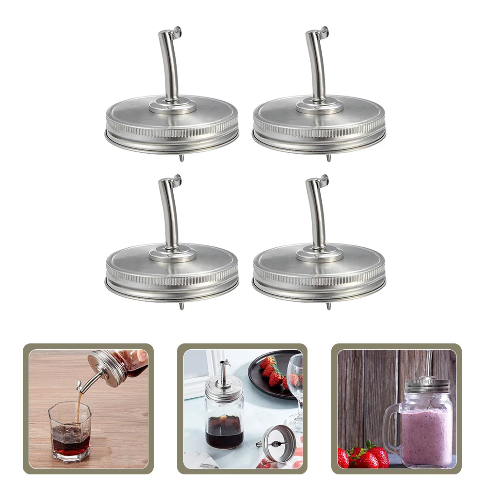 4 Pcs Stainless Steel Nozzle Mason Jars Pour Spout Lid Spouts Lids with Long Mouth Oil