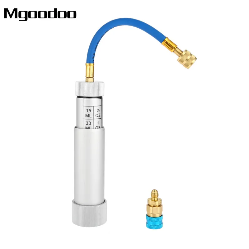 Mgoodoo Hand Turn A/C AC 2OZ Oil Dye Injector R134a R12 R22 Snap Quick Coupler Adapter 1/4