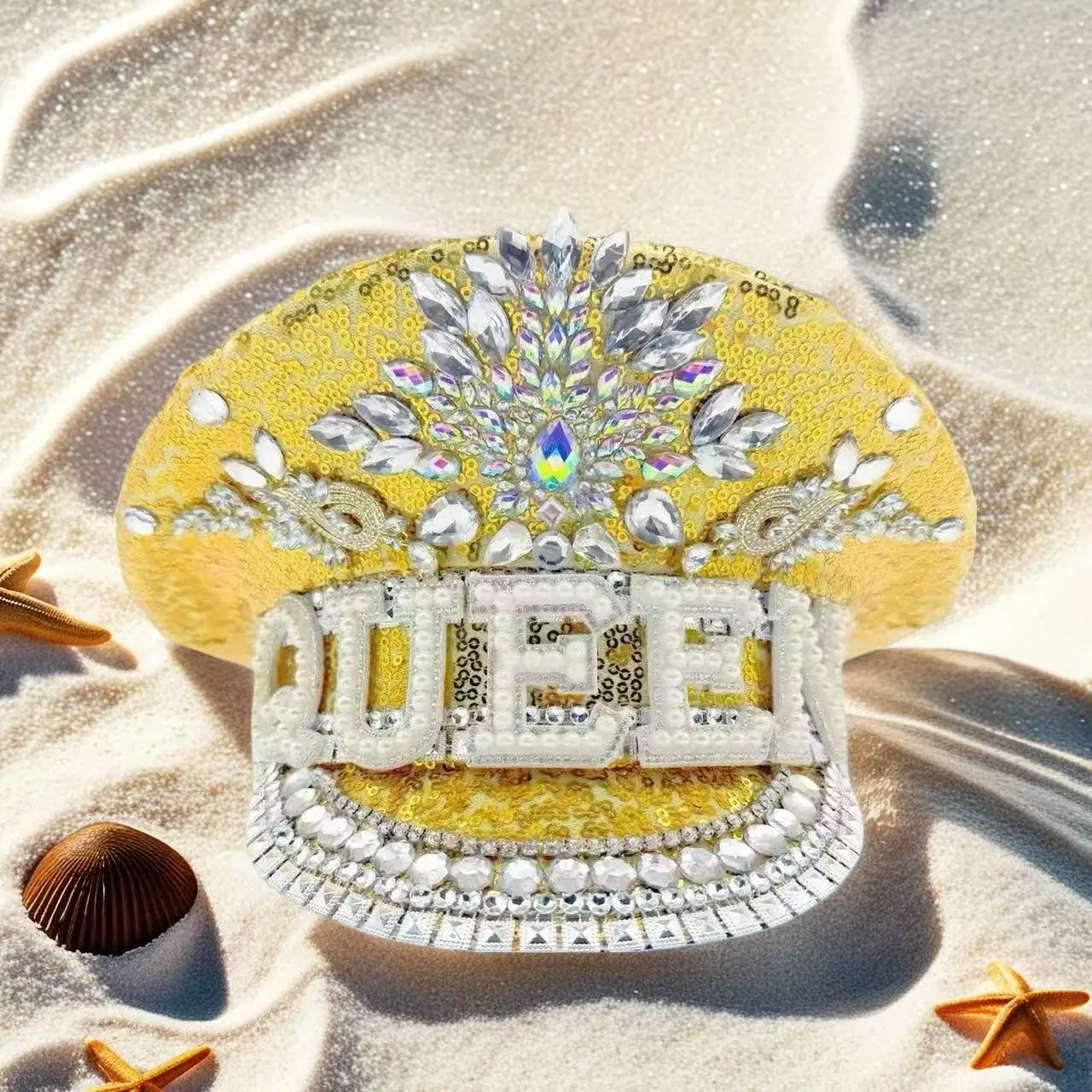 HongLuan QUEEN Captain Hats Rhinestone for Burning Man Festival Woman, Halloween Costume Hat Adult, Cosplay Female Accessories