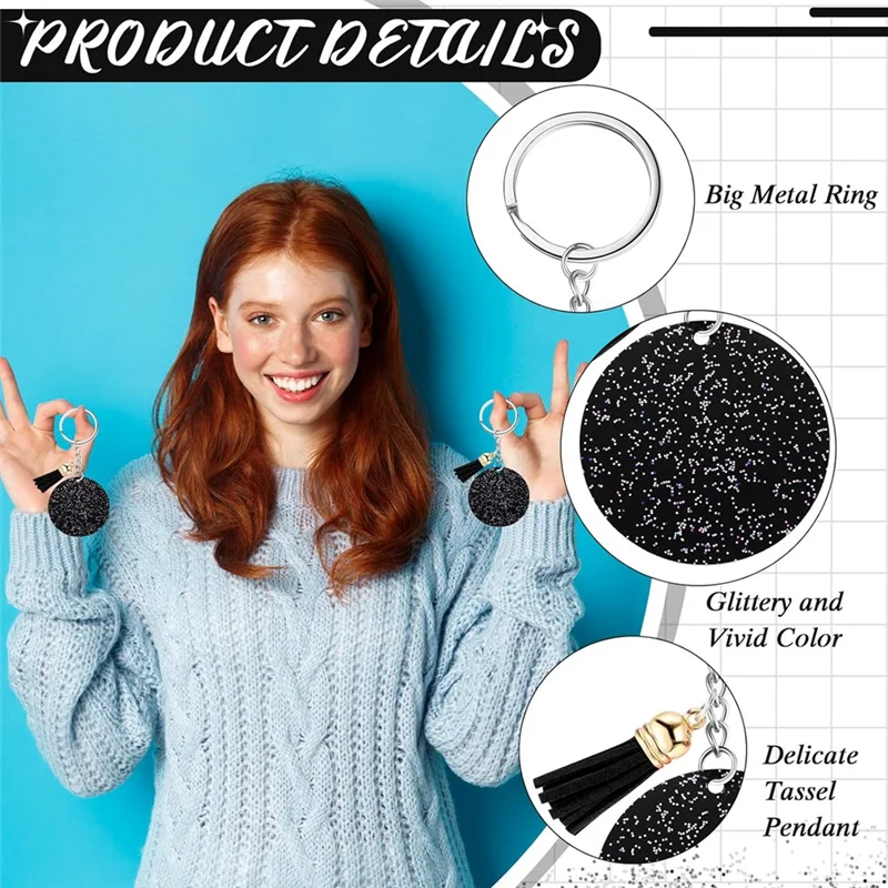 A59E-سلسلة مفاتيح مصنوعة من الأكريليك فارغة مع حلقة رئيسية 1.97 بوصة بريق الاكريليك فارغة لتقوم بها بنفسك المفاتيح شرابة