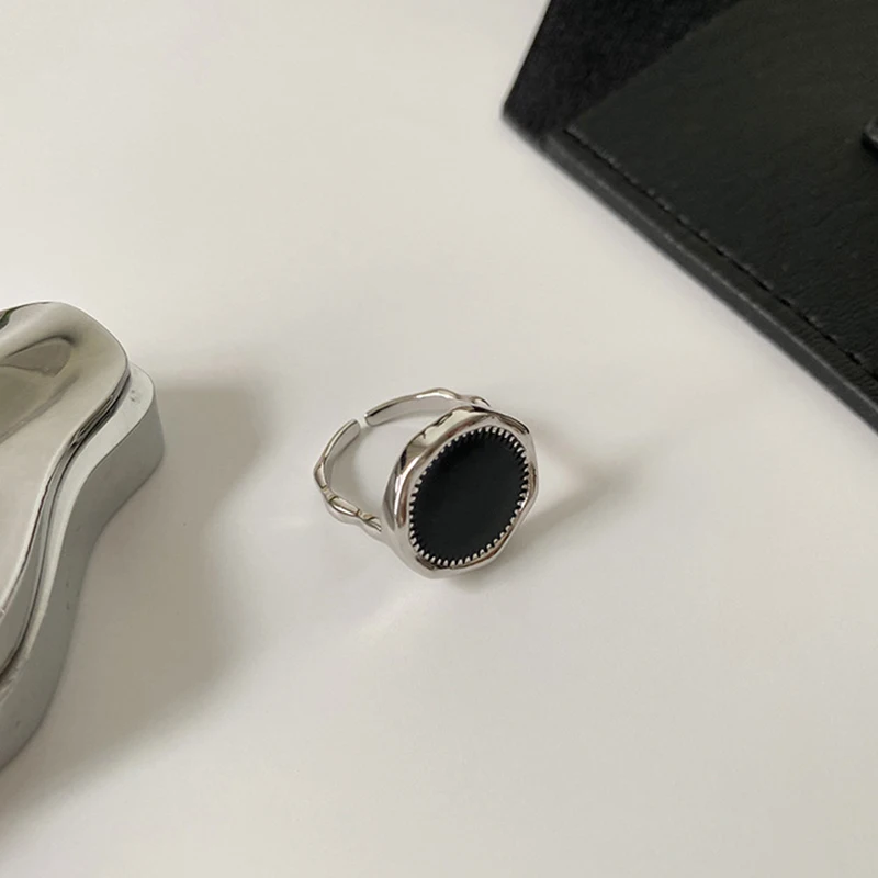 Foxanry Black Drop Glaze Round Rings For Women Couples Fashion Personality Minimalist Classic Daily Party Jewelry Gift Wholesale