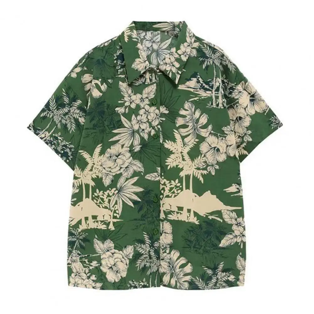 

Trendy Retro Print Vacation Beach Shirt Quick Drying Summer Shirt Coconut Tree Printed Casual Hawaiian Shirt Streetwear