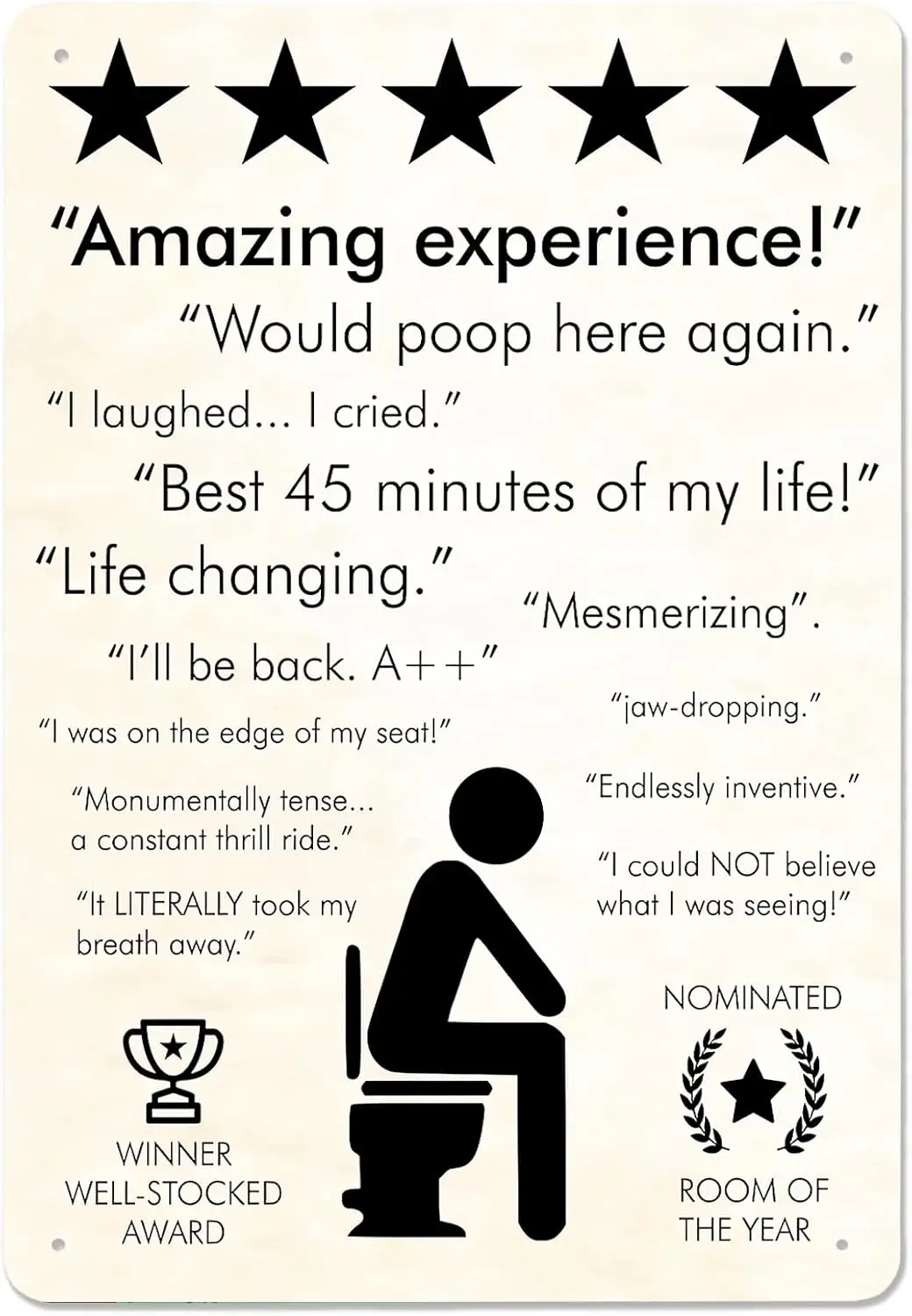 Amazing Toilet Signs, Funny Poster for Bathroom Washroom Home Bar Pub Wall Art Decor - Would Poop Here Again Metal Tin Signs 12