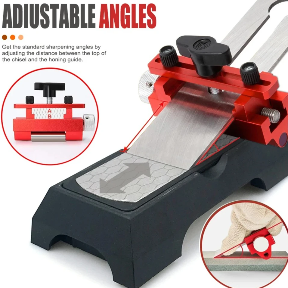 

Универсальное хонинговальное приспособление, держатель для заточки из алюминиевого сплава с камнем для строгальных и лезвий долота, инструмент с регулируемым углом