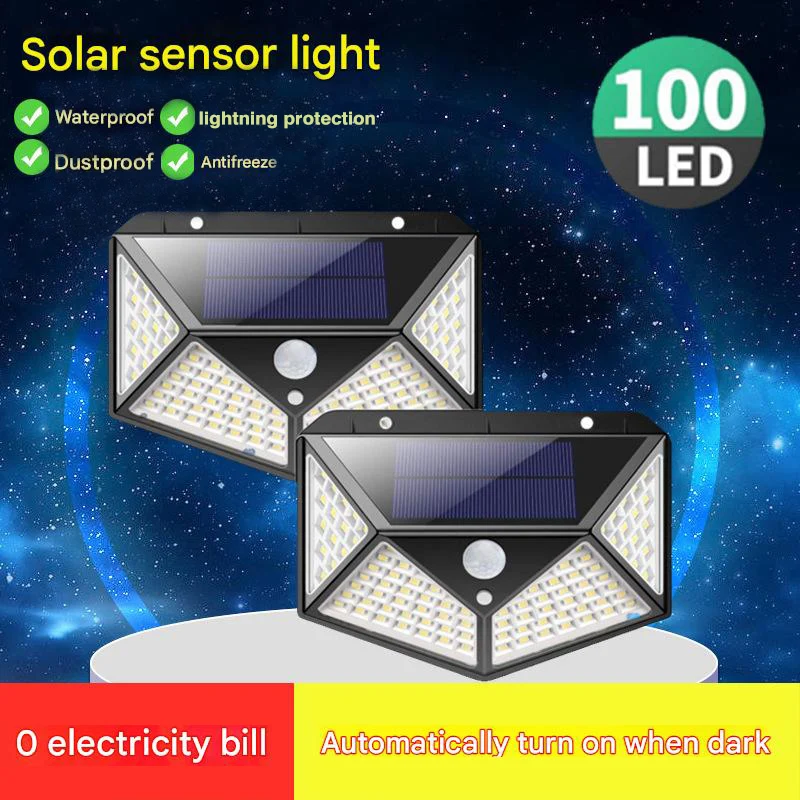1-4pcs Solar Motion Sensor Light Outdoor 100LED 3 Modes Solar Wall Lamp 4-Sided Glow,Porch Garage Garden Commercial Emergency