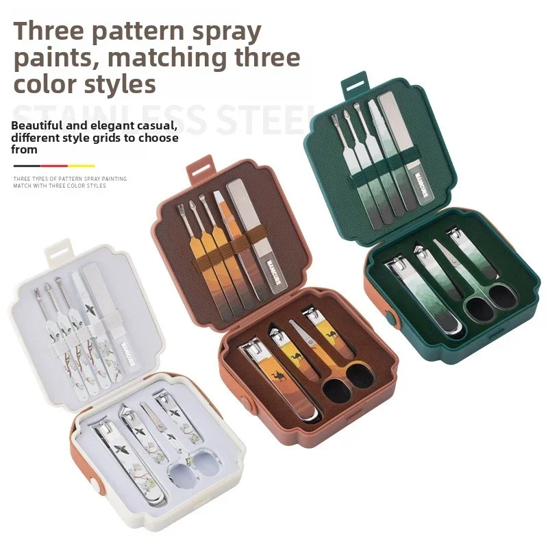 10PCS Professional Manicure Pedicure Kit Stainless Steel Clippers File Ear Pick with ABS Box NailCare Portable BeautyTool Travel