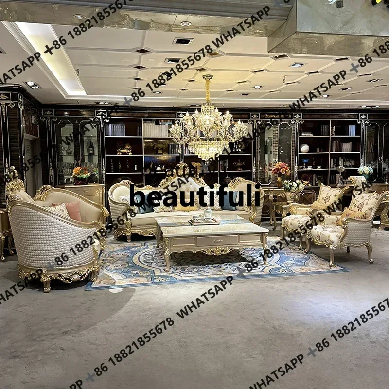 French sofa, European leather sofa, palace luxury villa living room solid wood sofa