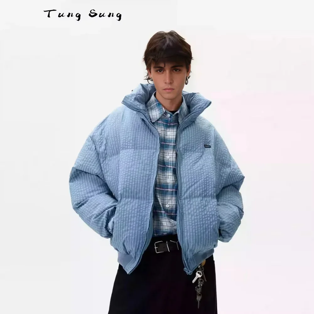 Tung Sung Thickened Plaid Puffer Jacket Winter Warm Stand-up Neck Cotton-padded Jacket